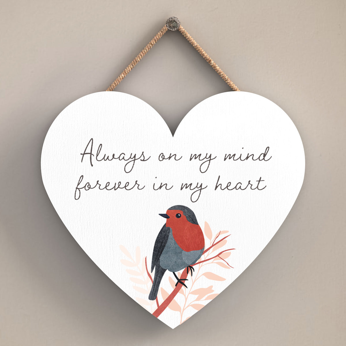 Vivid Squid Robin Memorial Wooden Heart Shaped Hanging Plaque