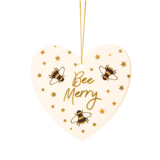Sass & Belle Ceramic 'Bee Merry' Heart Hanging Decoration Christmas Tree Dec