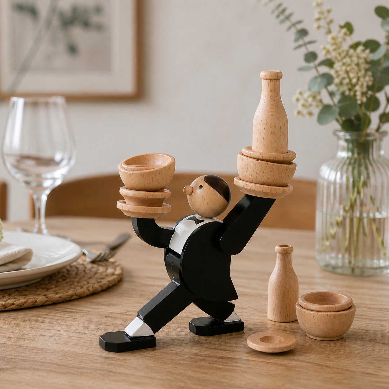 Kikkerland Don't Tip the Waiter! Wooden Novelty Stacking Game