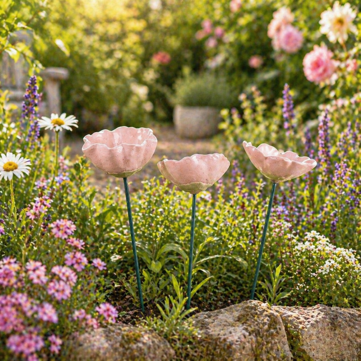 Portland Living Giftware Ceramic Pink Poppy Garden Stake