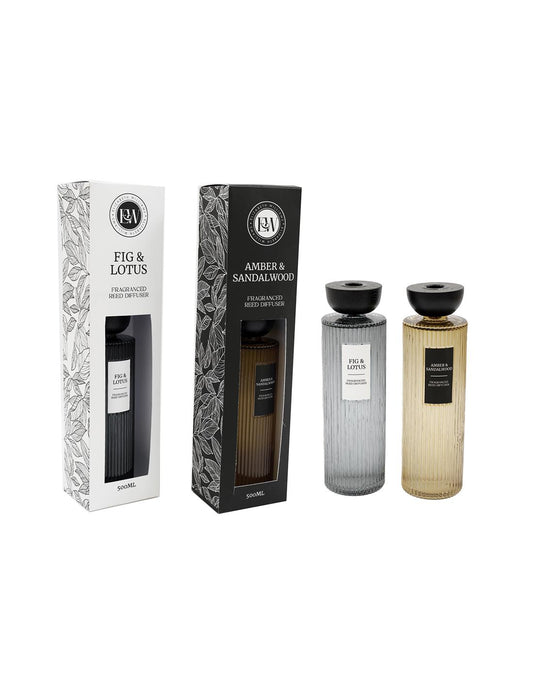 Elizabeth Williams Large Ribbed Glass 500ml Reed Diffuser - Choose Scent