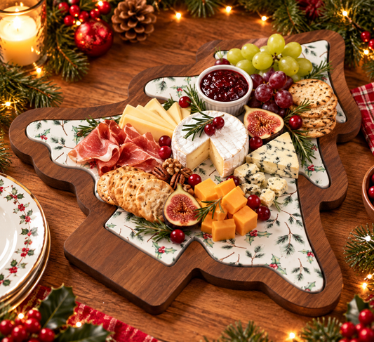 Christmas Cheeseboard Wood Ceramic Tree Shaped Serving Platter