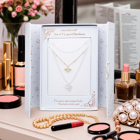 Equilibrium Gift Set of 3 In 1 Layered Two Tone Bee Necklaces