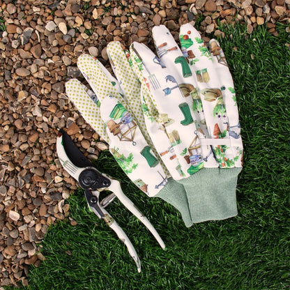 Leonardo Collection Green Fingers Patterned Gardening Gloves & Secateurs Set