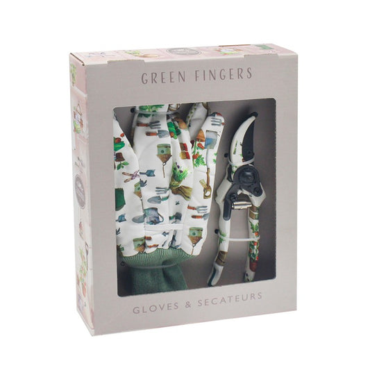 Leonardo Collection Green Fingers Patterned Gardening Gloves & Secateurs Set