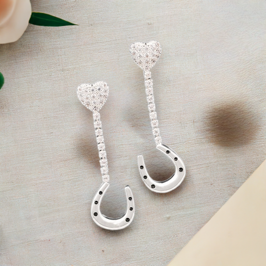 Equilibrium Equestrian Silver Plated Dangly Horseshoe Heart Earrings