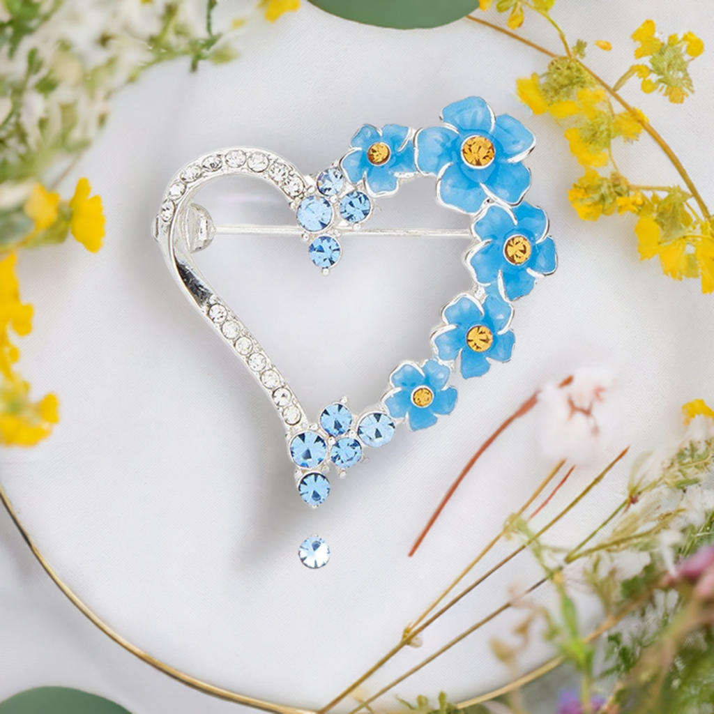 Equilibrium Forget Me Not Heart Silver Plated Brooch