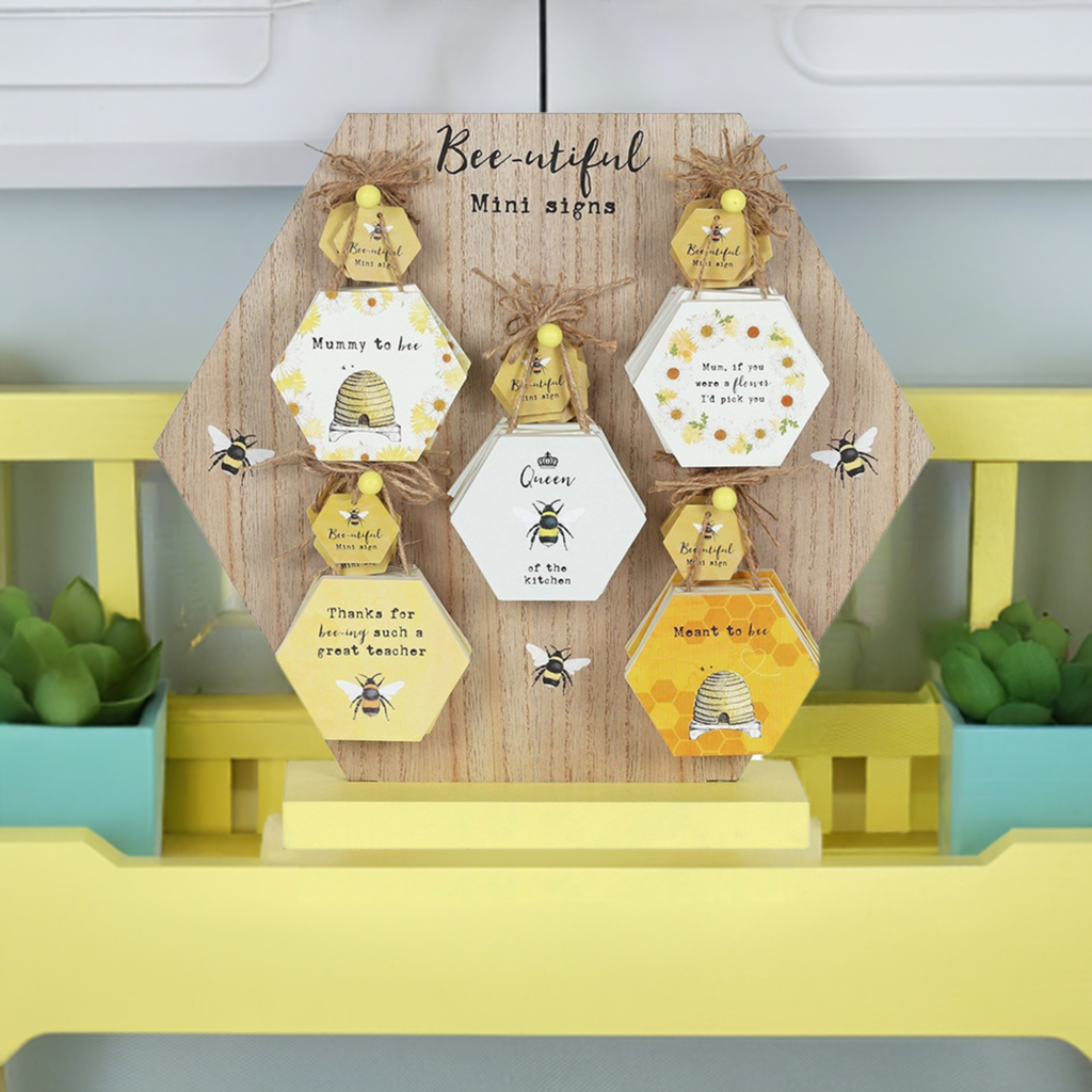 Bee-Utiful Wooden Slogan Honeycomb Mini Hanging Plaques