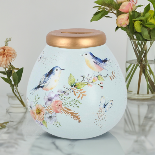 Floral Bird Design Pot of Dreams Ceramic Money Box