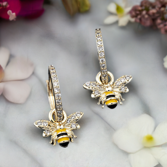 Equilibrium Diamante Hoop Handpainted Bee Earrings