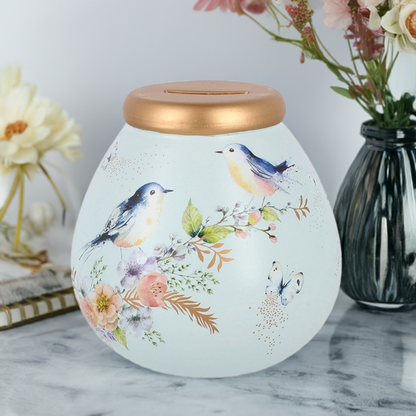 Floral Bird Design Pot of Dreams Ceramic Money Box