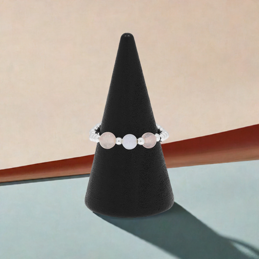Equilibrium Elasticated Stackable Silver Plated Ring Blue Lace Agate/Rose Quartz