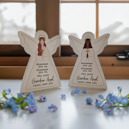 Wooden Guardian Angel Block Decoration