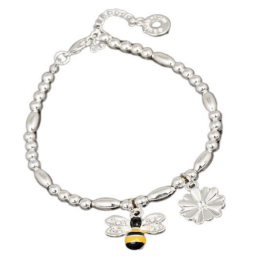 Equilibrium Handpainted Bees Silver Plated Charm Bracelet