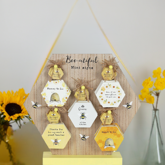 Bee-Utiful Wooden Slogan Honeycomb Mini Hanging Plaques