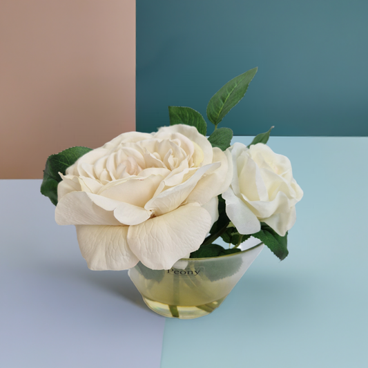 Peony Faux Flowers Cream Roses in a Bowl
