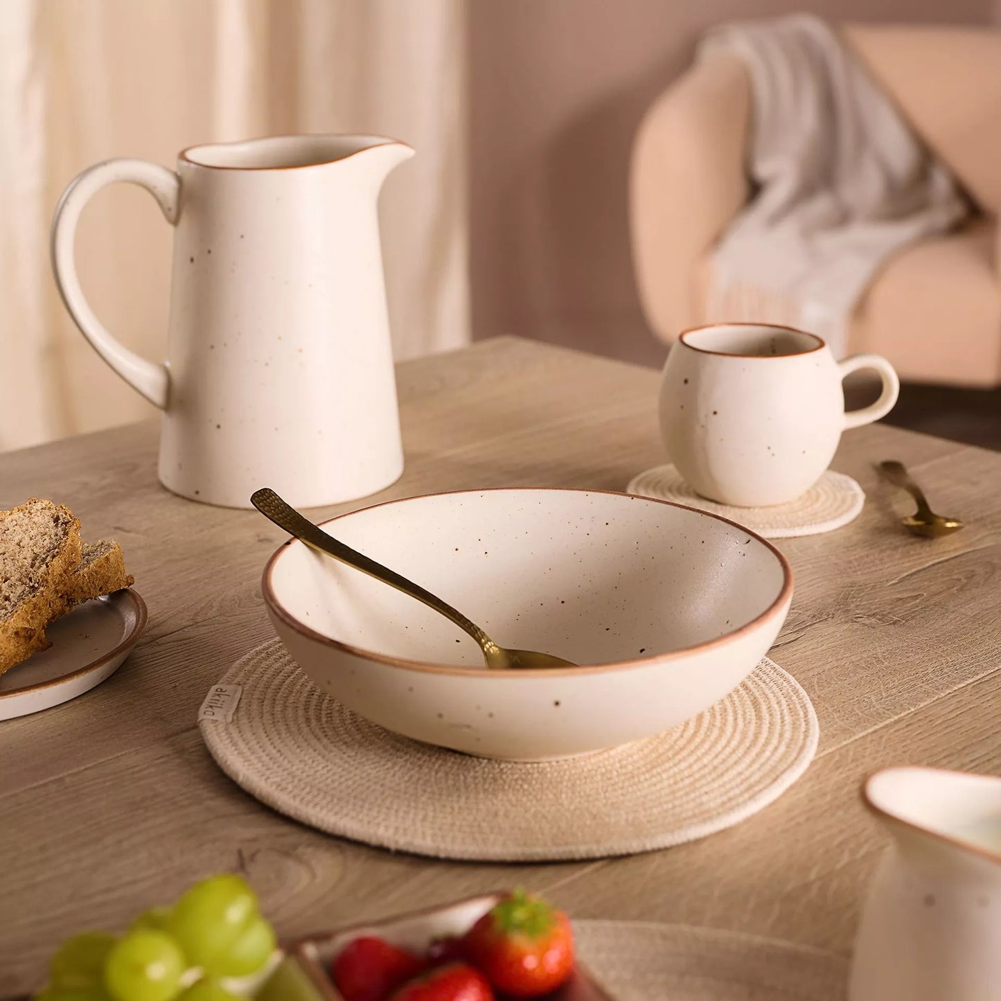 Hestia Beige Speckle 8" Deep Stoneware Soup Bowl