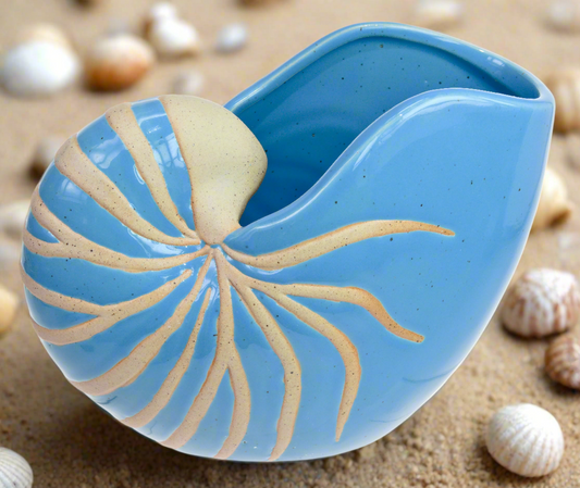 Quay Traders Blue Ceramic Nautilus Shell Vase