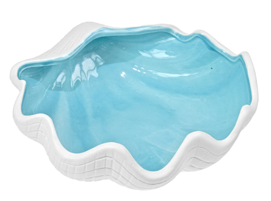 Quay Traders Ceramic White Blue Clam Shell Dish