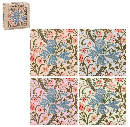 Leonardo Collection William Morris Golden Lily Set of 4 Ceramic Coasters