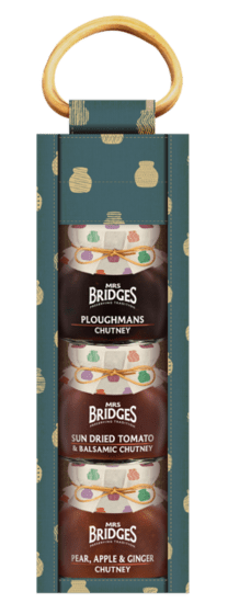 Mrs Bridges Green & Gold Triple Jute Bag Chutney Gift Set