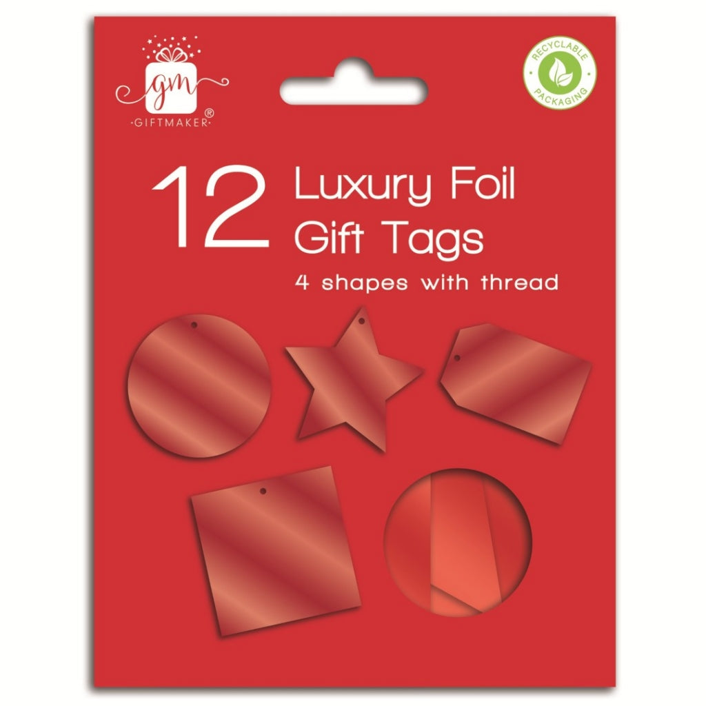 Gift Maker Pack of 12 Luxury Foil Gift Tags - 3 Colours