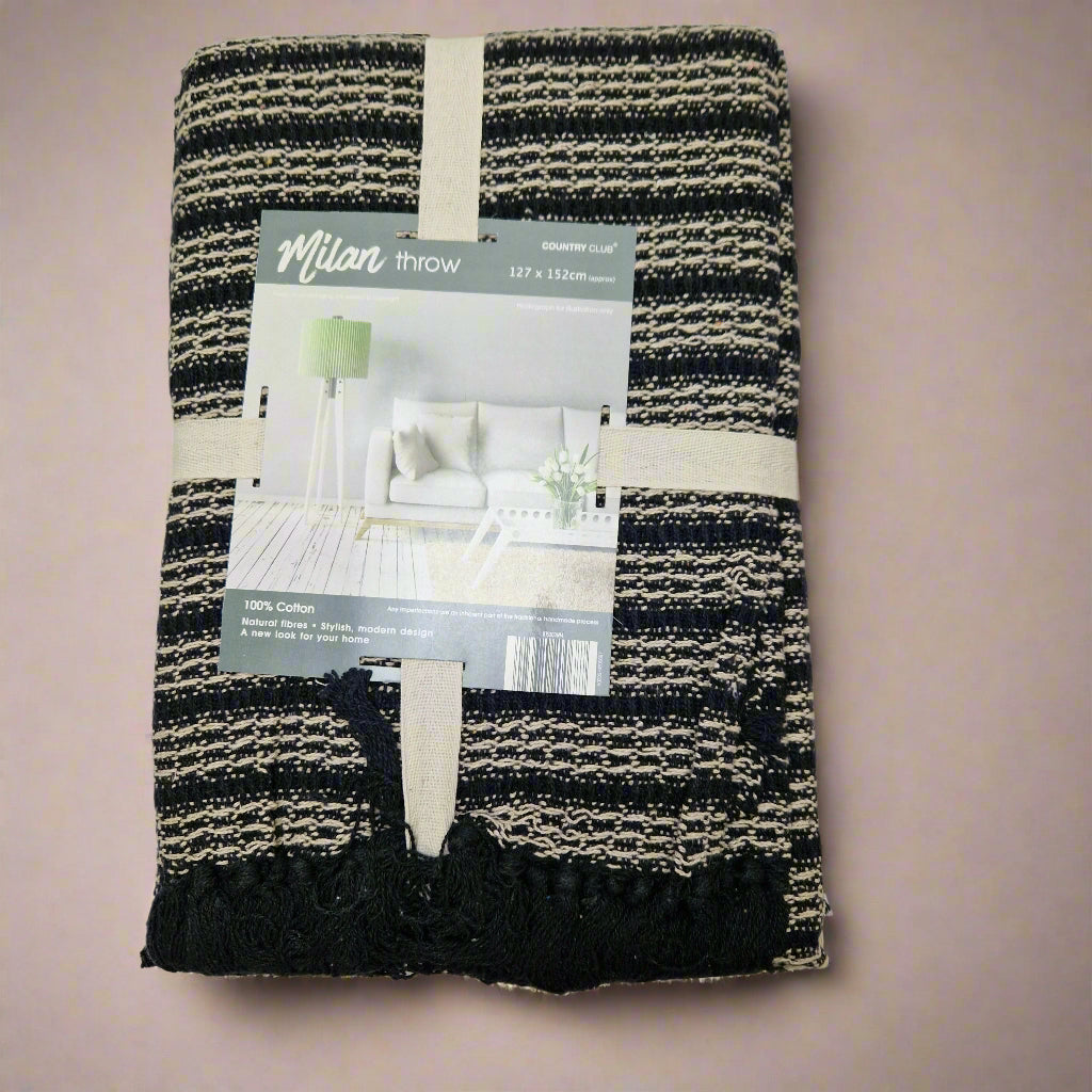 Beamfeature Country Club Milan Throw - Black / Natural Stripe
