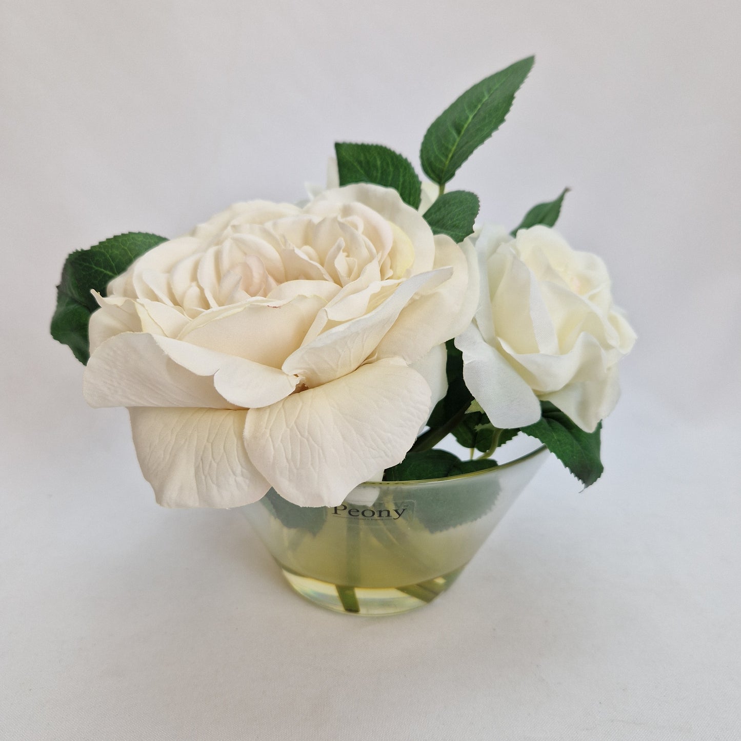 Peony Faux Flowers Cream Roses in a Bowl