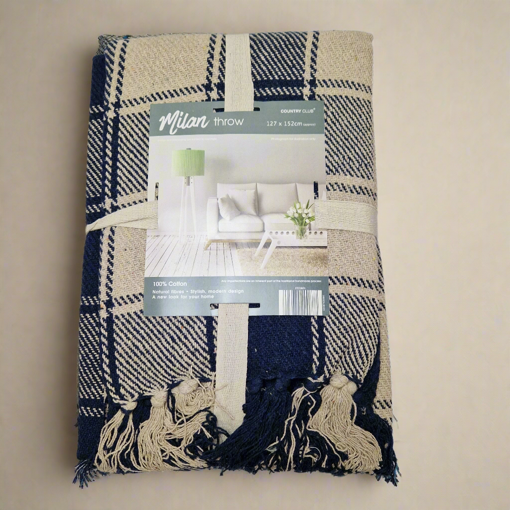 Beamfeature Country Club Milan Throw - Navy / Natural Check