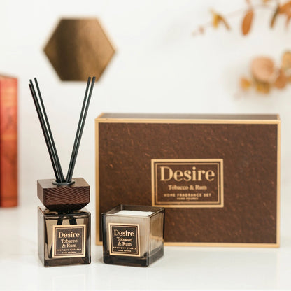 Scented Candle & Reed Diffuser Set Tobacco & Rum Home Fragrance 150ml Boxed Gift