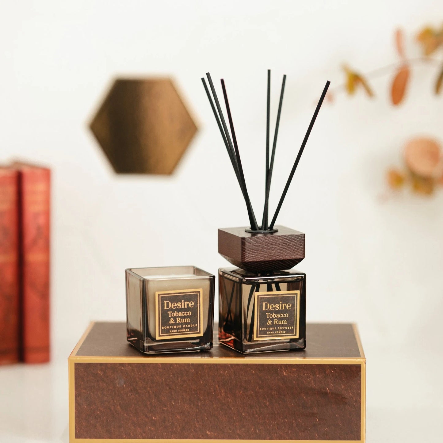 Scented Candle & Reed Diffuser Set Tobacco & Rum Home Fragrance 150ml Boxed Gift