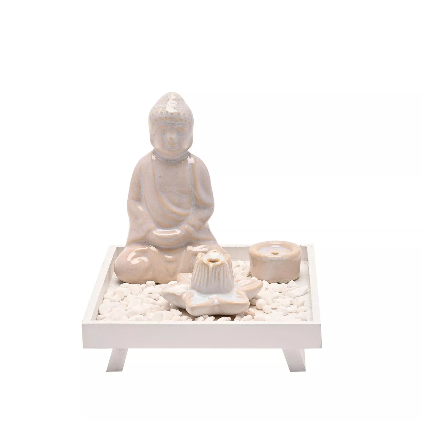 Serenity Alter Buddha Incense Burner Set White