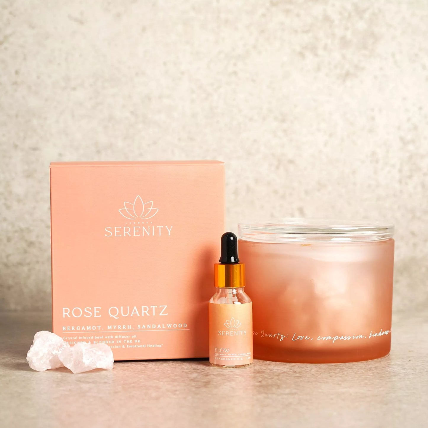 Serenity Rose Quartz Crystal Bowl Diffuser & Oil Aromatherapy Bowl