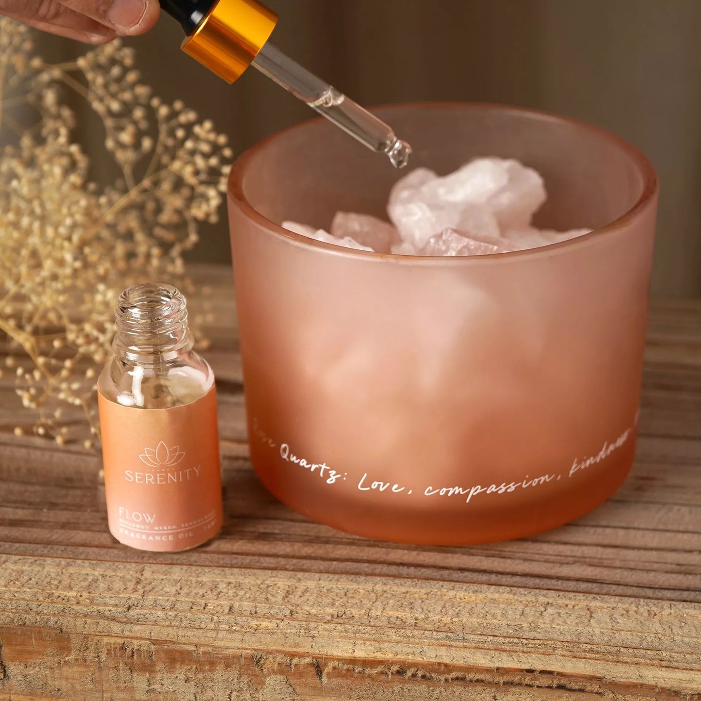 Serenity Rose Quartz Crystal Bowl Diffuser & Oil Aromatherapy Bowl